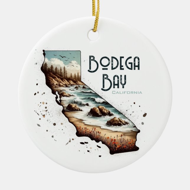 Bodega Bay California Souvenir Gift Julgransprydnad Keramik (Framsidan)