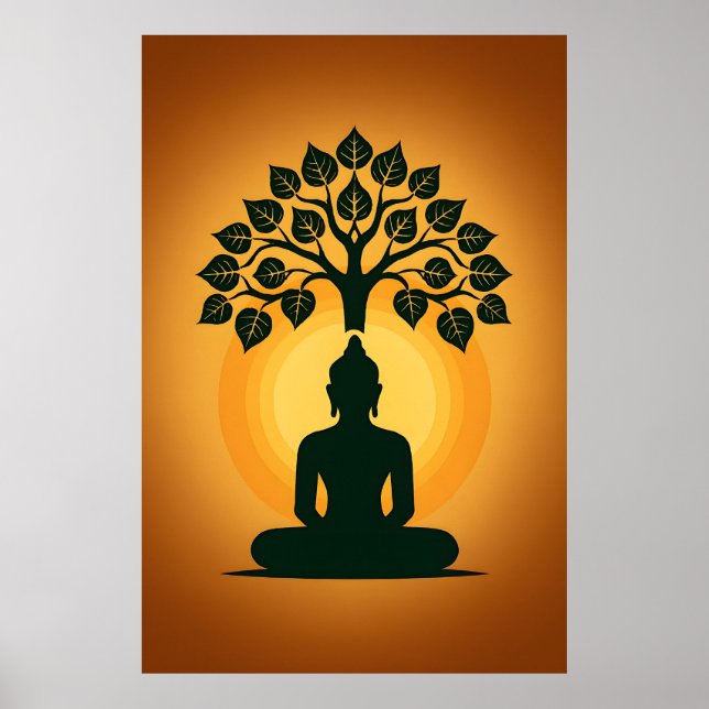 Bodhi Träd Buddha Meditation Konst - Zen Andlig E Poster (Framsidan)