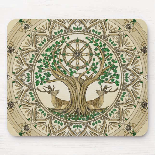 Bodhi träd Dharma Wheel Musmatta (Framsidan)