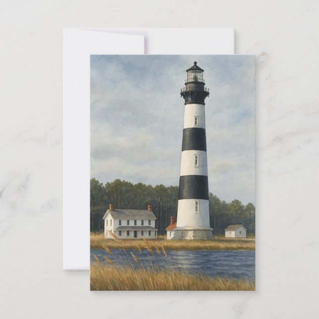 Bodie Island Lighthouse Akvarell Tack Kort (Framsida)