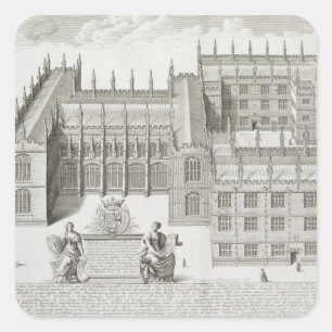 Bodleian Bibliotek, Oxford, från Oxonia Illustrata Fyrkantigt Klistermärke