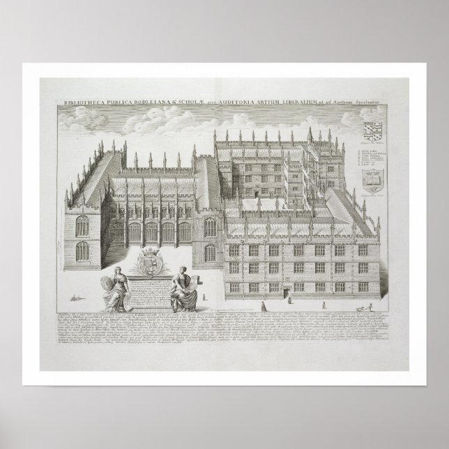 Bodleian Bibliotek, Oxford, från Oxonia Illustrata Poster (Framsidan)
