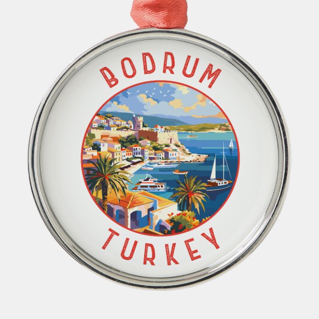 Bodrum Turkey Retro Distress Circle Julgransprydnad Metall (Framsidan)
