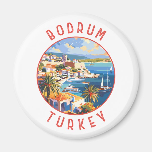 Bodrum Turkey Retro Distress Circle Magnet (Framsidan)