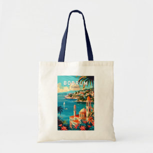 Bodrum Turkey Travel Art Vintage Tygkasse