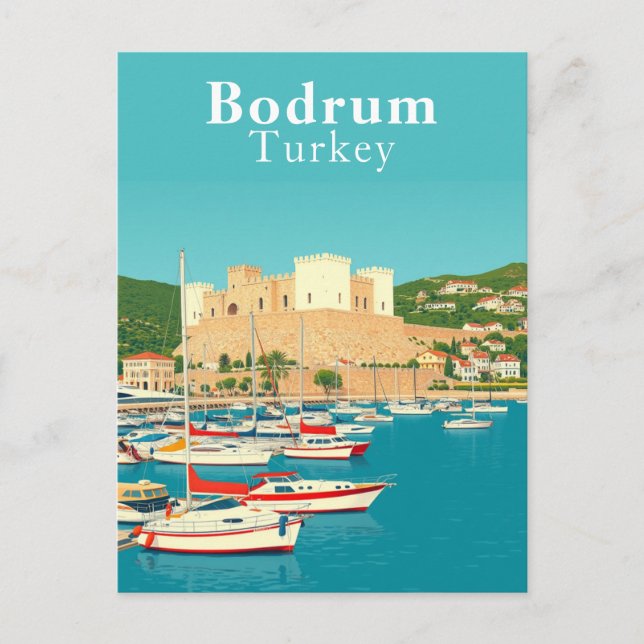 Bodrum, Turkiet Retro Art Vykort (Framsida)