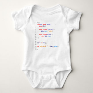 Body baby hello world php branco t shirt