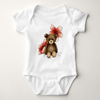 Body bébé blanc avec nounours et fleurs cerisier tee shirt