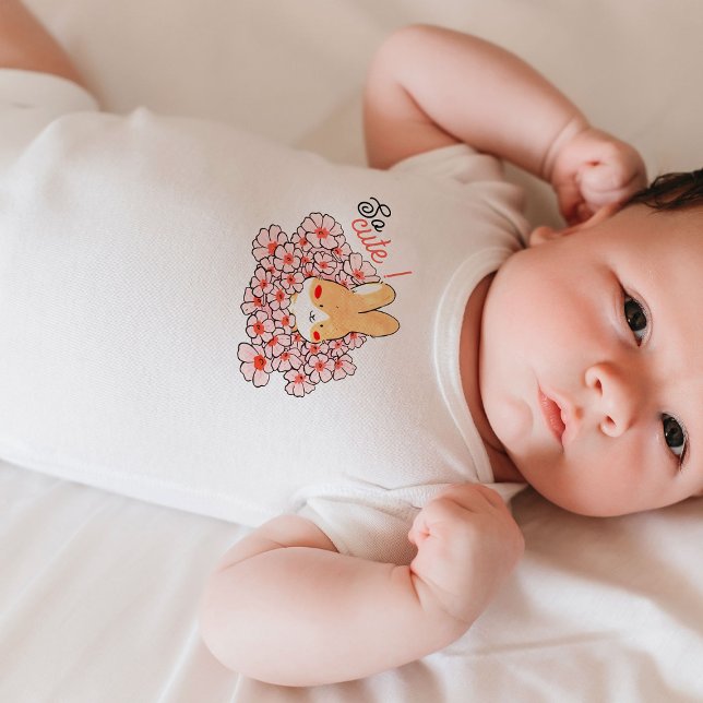 Body bébé So Cute lapin mignon et fleurs roses T Shirt (Body bébé So Cute lapin mignon et fleurs roses)