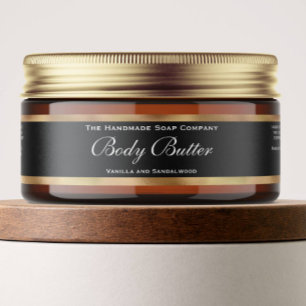 Body Butter Burk-etikett - svart på Guld Gräns Etikettband