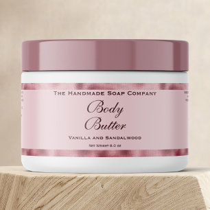 Body Butter Burk Label Rosa & Faux Woven Rosa Foil Vattenflaska Etikett