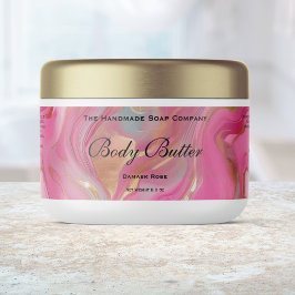 Body Butter Cosmetics Jar Label Pink Marble & Gold Vattenflaska Etikett