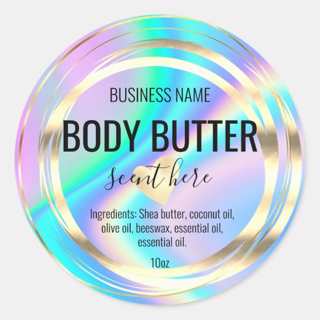 body butter holography modern product label runt klistermärke (Framsida)