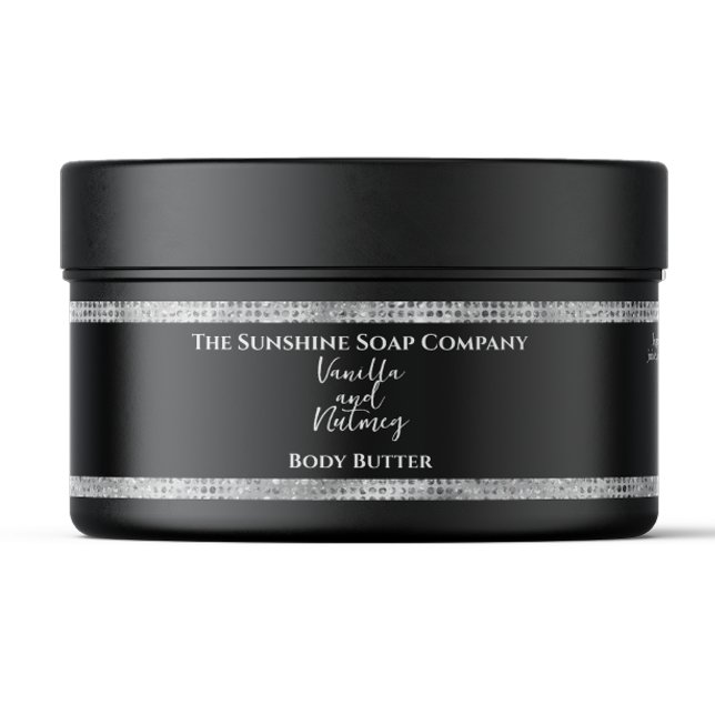Body Butter Jar Label Black Silver Glitter Etikettband (Skapare uppladdad)