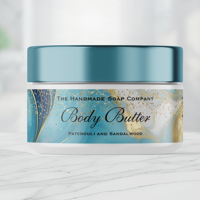 Body Butter Jar Label Blue Marble Gold Glitter Etikettband (Skapare uppladdad)
