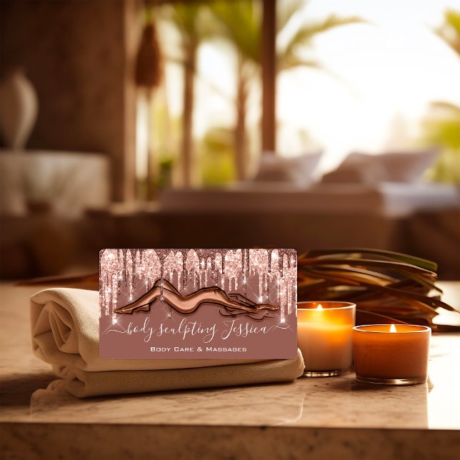 Body Care Sculpting QRCode Logotyp Ro Glitter Visitkort (Body Care Sculpting QR Code Logo Rose Glitter Business Card 
)