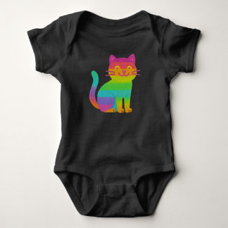 Body de bebé negro 100 % algodón – Gatito arcoíris T Shirt