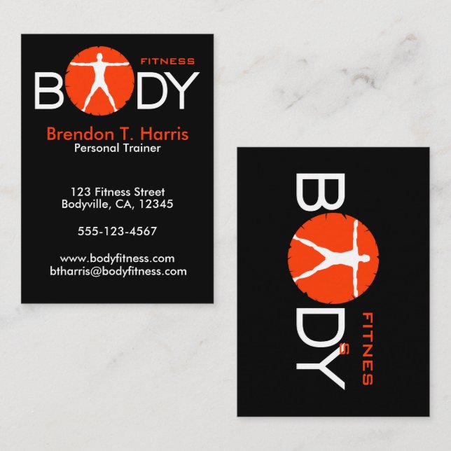 Body Galenhet Black Orange Large Personal Trainer Visitkort (Fram/baksida)