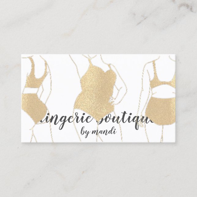 Body Logotyp QRCode Bikini Underwear Shop Guld Whi Visitkort (Framsida)