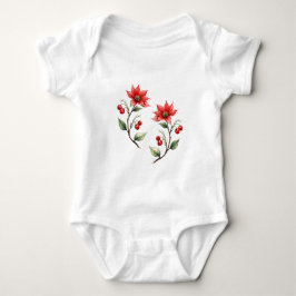 Body para Bebê Natal Flores Vermelhas T Shirt