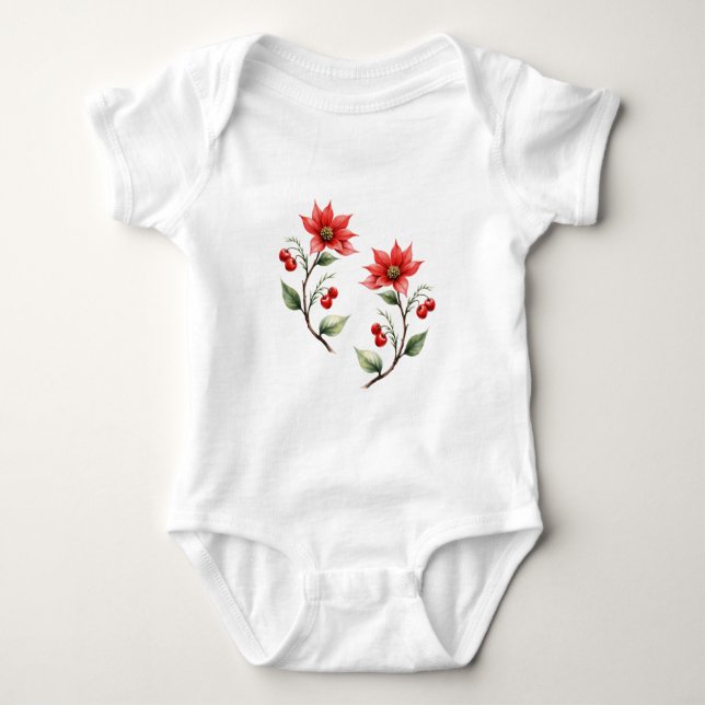 Body para Bebê  Natal  Flores Vermelhas T Shirt (Framsida)