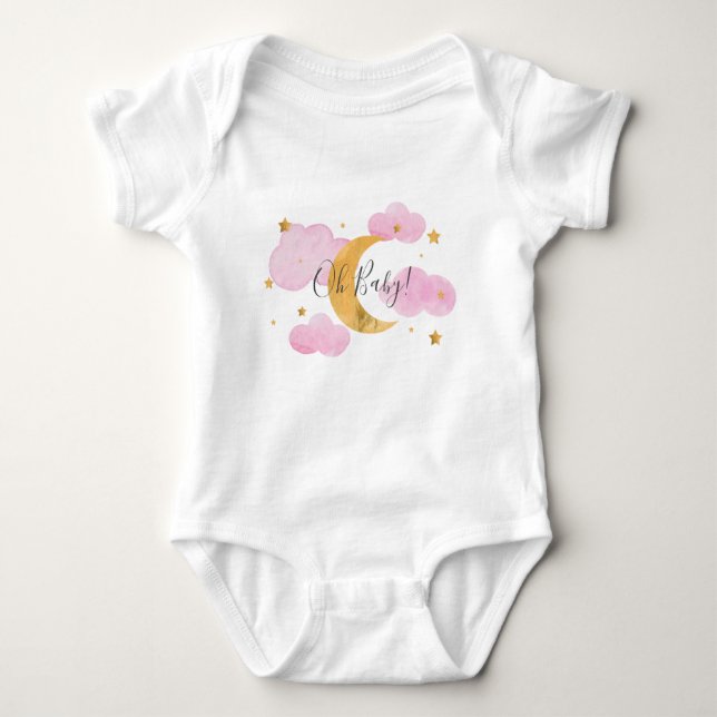 Body Para Bebé Oh Baby! Måne & Stars rosa T Shirt (Framsida)