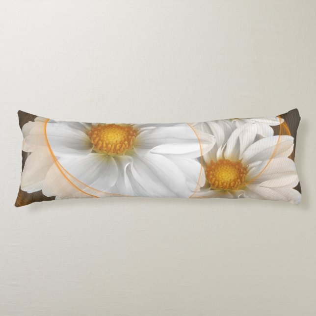 Body Pillow Flowers White Black Orange Kroppskudde (Framsidan)
