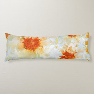 Body Pillow Flowers White Orange Cubist Kroppskudde