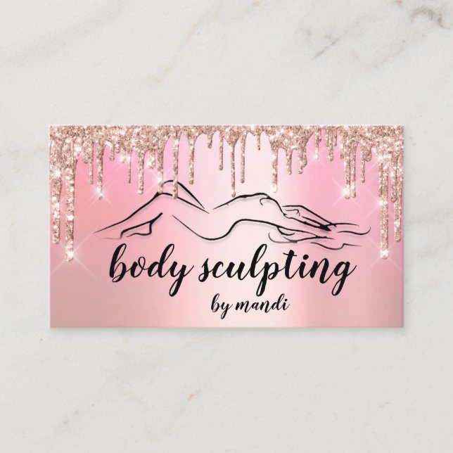 Body Sclupting Beauty Logo Glitter Drips Pink Visitkort (Framsida)