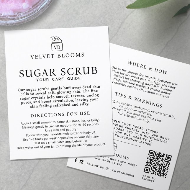 Body scrub packaging insert care marketing flygblad (Skapare uppladdad)