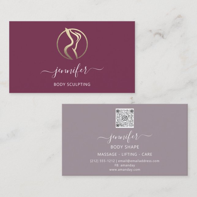 Body Shaping Sculpting Massage Guld Logotyp QRMars Visitkort (Fram/baksida)