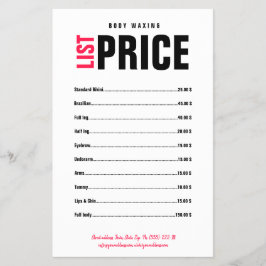 Body Waxing Vax Boutique Bold Black Rosa Lettering Flygblad