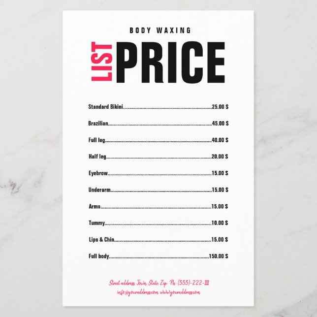 Body Waxing Vax Boutique Bold Black Rosa Lettering Flygblad (Framsidan)