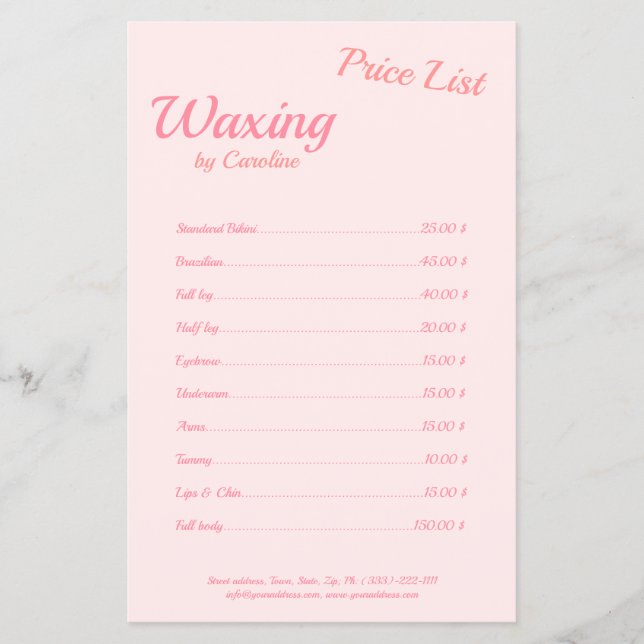 Body Waxing Vax Boutique Simple Rosa Flyer (Framsidan)