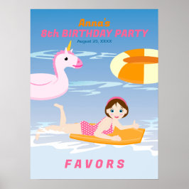 Bodyboard-flicka rolig strand födelsedagsfest poster