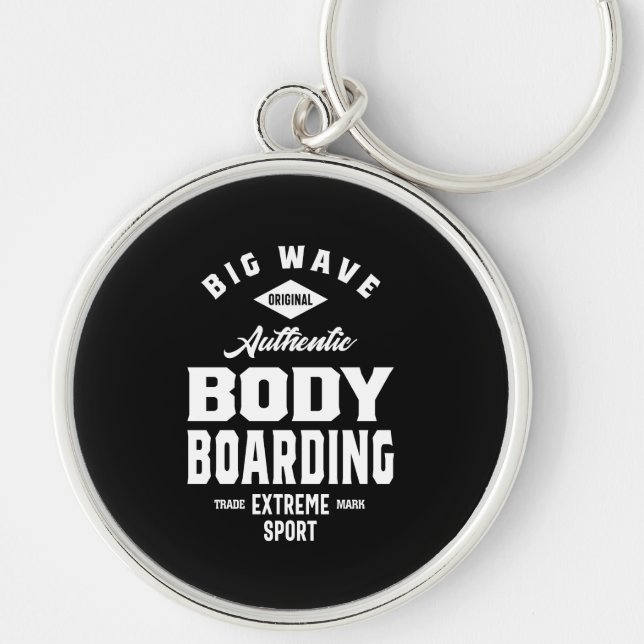 Bodyboarding Extreme Sport Rund Silverfärgad Nyckelring (Framsidan)