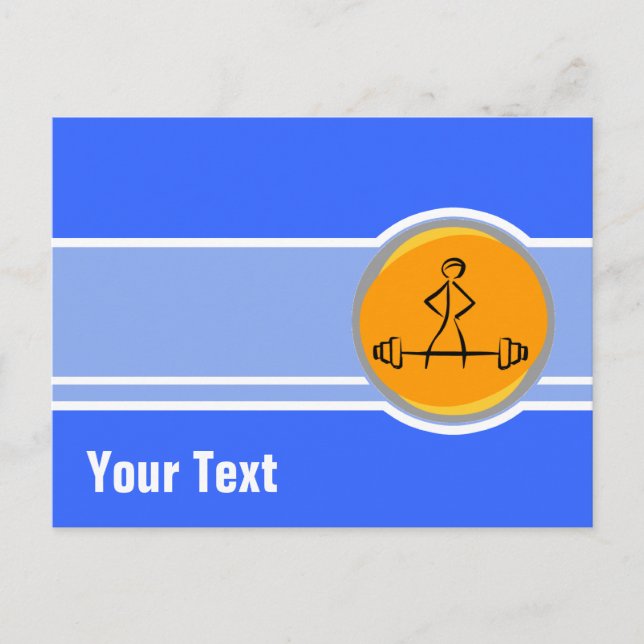 Bodybuilding; blå & orange vykort (Framsida)