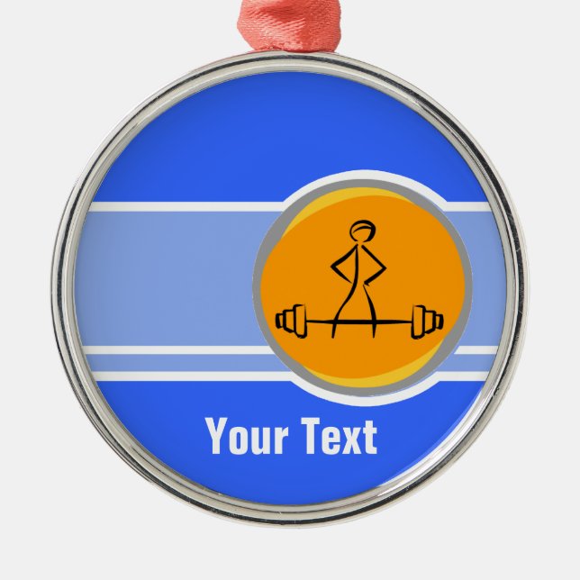 Bodybuilding; blått & orange julgransprydnad metall (Framsidan)
