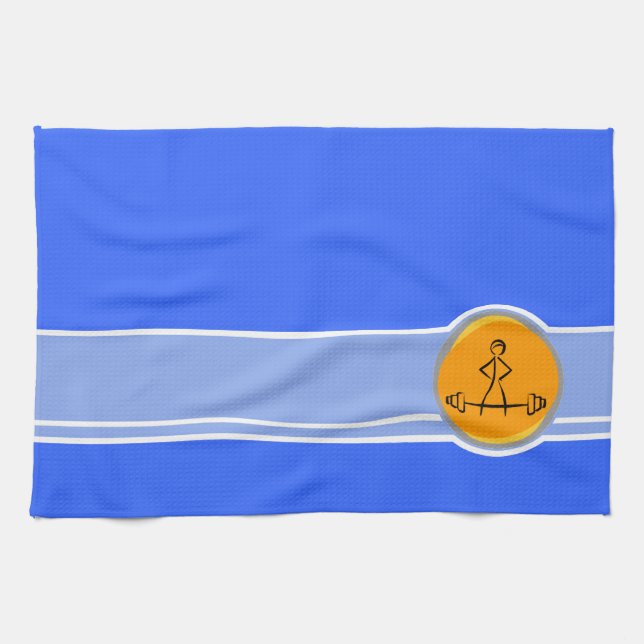 Bodybuilding; blått & orange kökshandduk (Horisontell)