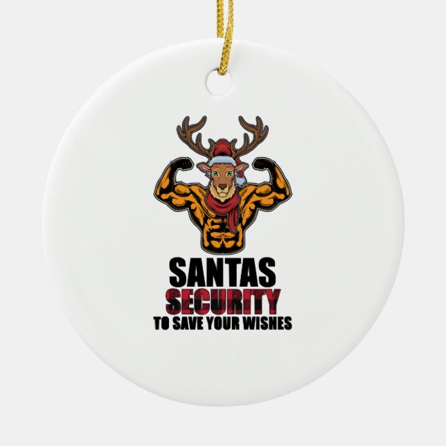 Bodybuilding der Weiglifter Gym Muscle Santa Secur Julgransprydnad Keramik (Framsidan)