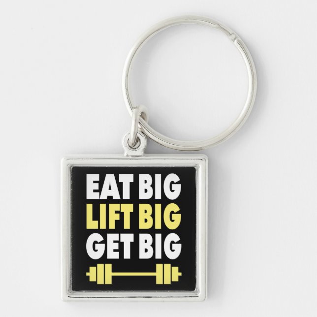 Bodybuilding - Eat Big, Hiss Big, Get Big Fyrkantig Silverfärgad Nyckelring (Framsidan)