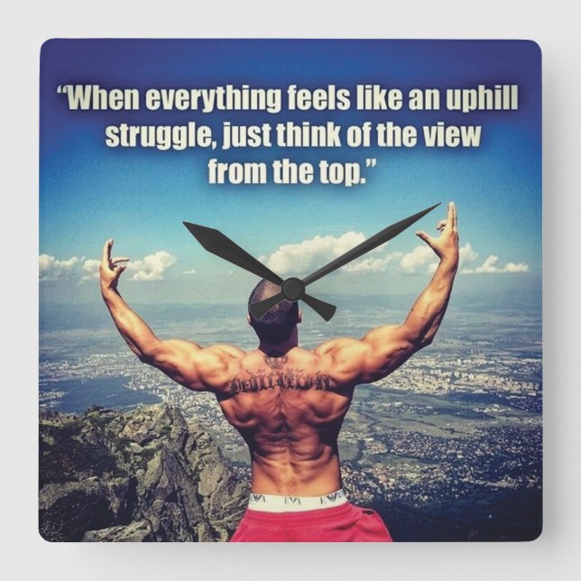 Bodybuilding Fitness Gym Workout Motivation Fyrkantig Klocka (Framsida)