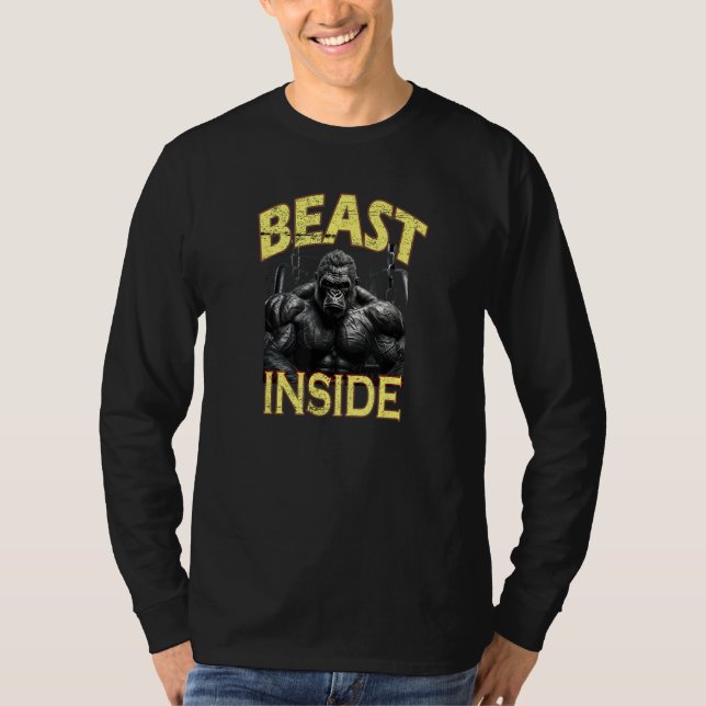 Bodybuilding Gorilla Gym Fitness Beast Inside T Shirt (Framsida)