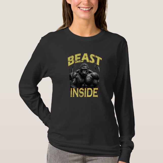 Bodybuilding Gorilla Gym Fitness Beast Inside T Shirt (Framsida)