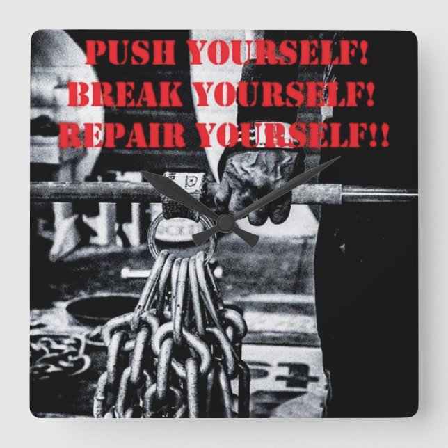 Bodybuilding Gym Motivation Fyrkantig Klocka (Framsida)