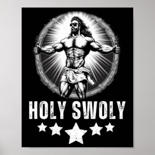Bodybuilding Jesus Fitness Holy Swoly Rolig Gym 1  Poster