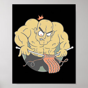 Bodybuilding Man Knitting Bodybuilding Tecknad Poster