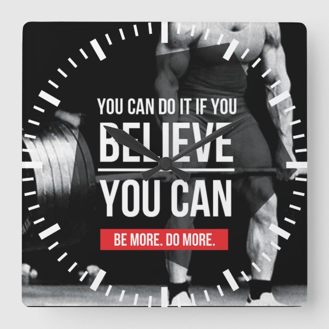 Bodybuilding Motivational Fyrkantig Klocka (Framsida)