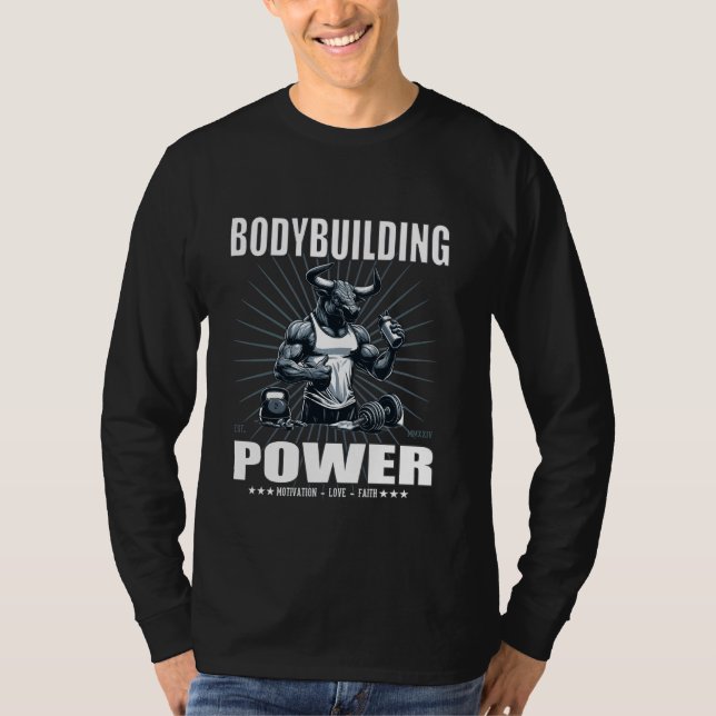 Bodybuilding Power Design med Styrka Traini T Shirt (Framsida)