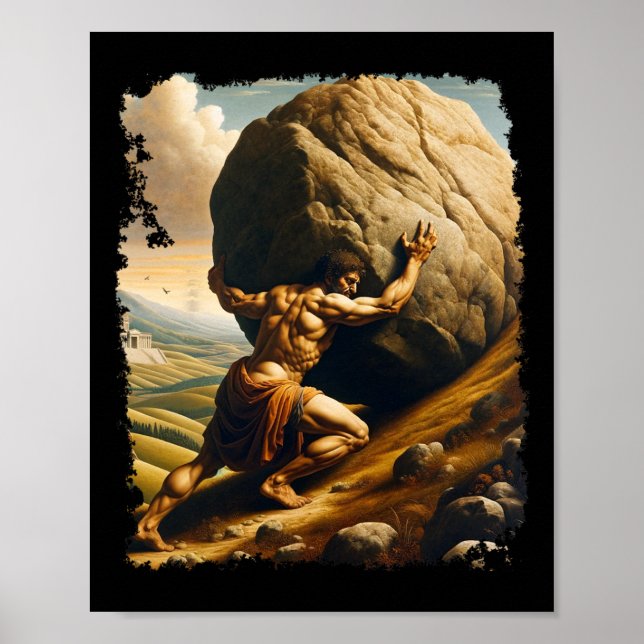 Bodybuilding Sisyphus Endurance Clic Art Greek Myt Poster (Framsidan)
